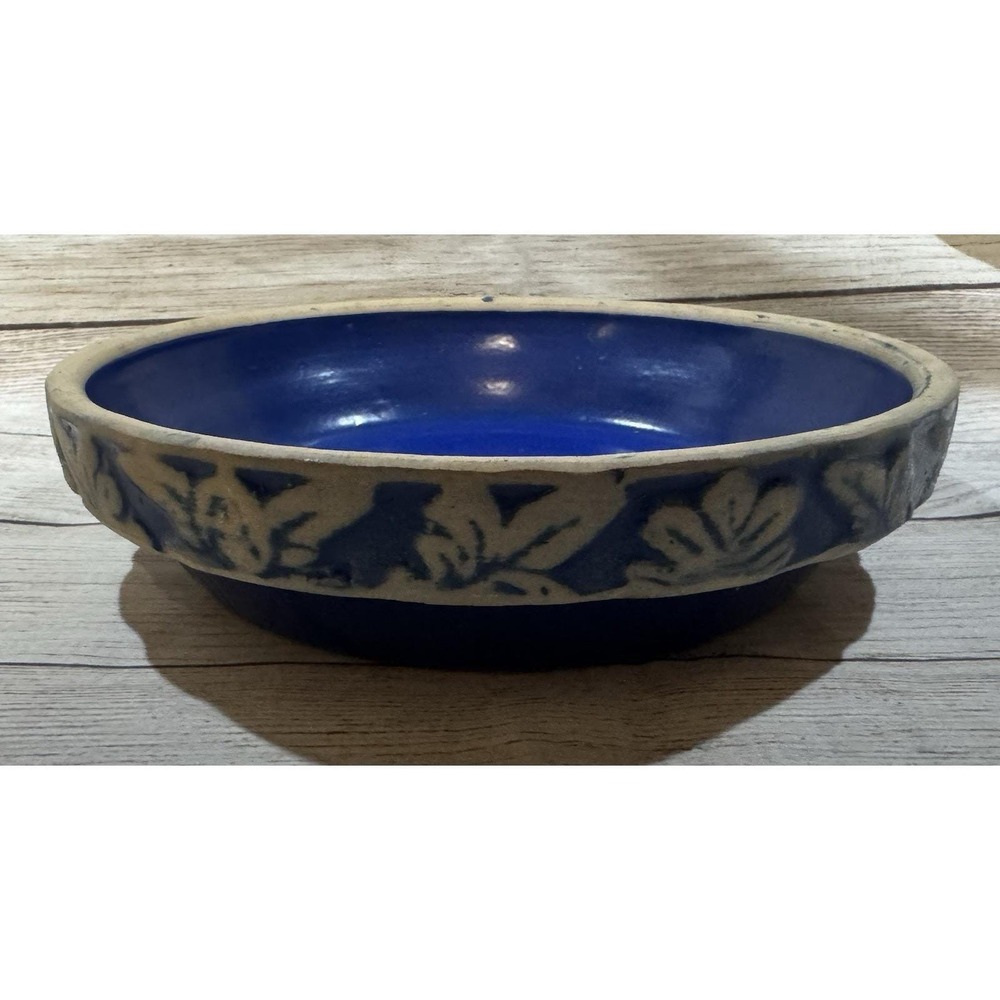Vintage Blue Stoneware Crock Clay City 8" Pie Dish Farmhouse Gorgeous